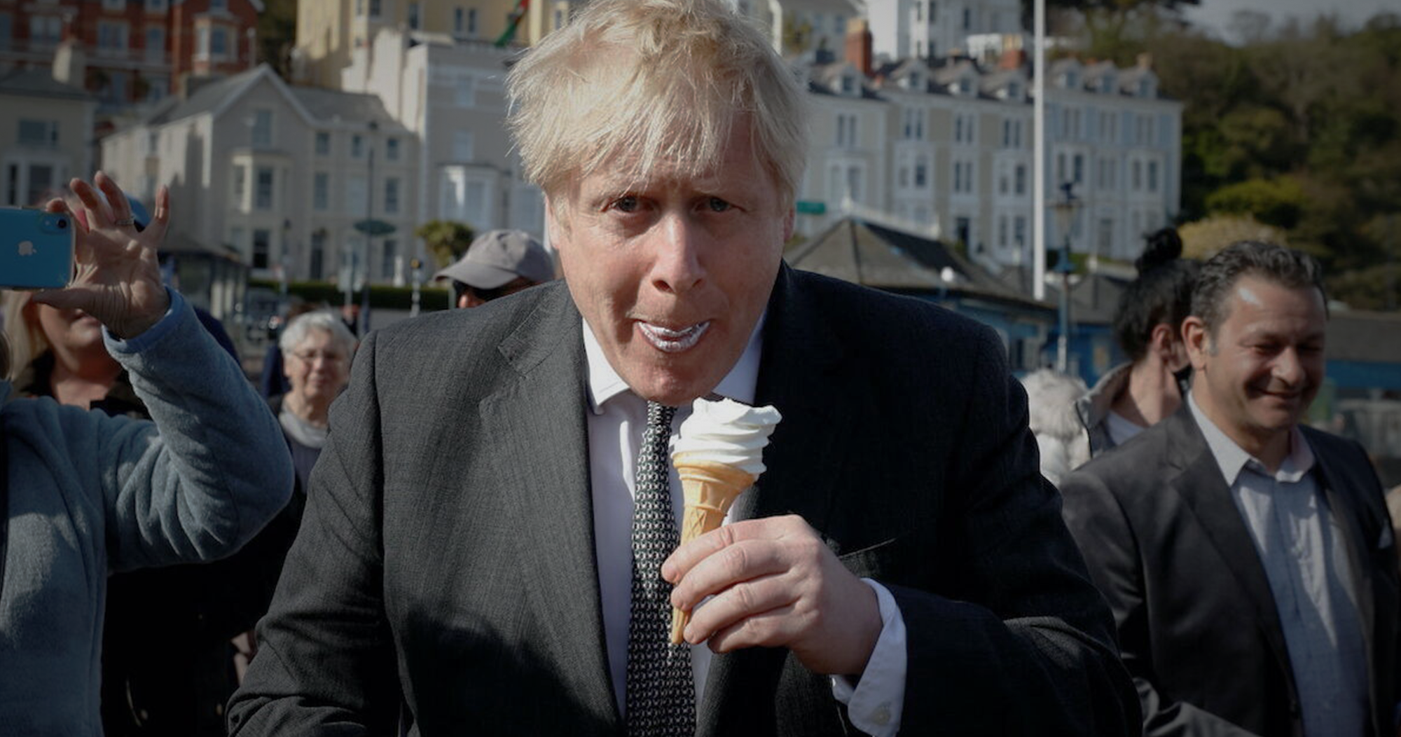 British PM Boris Johnson eating an ice cream